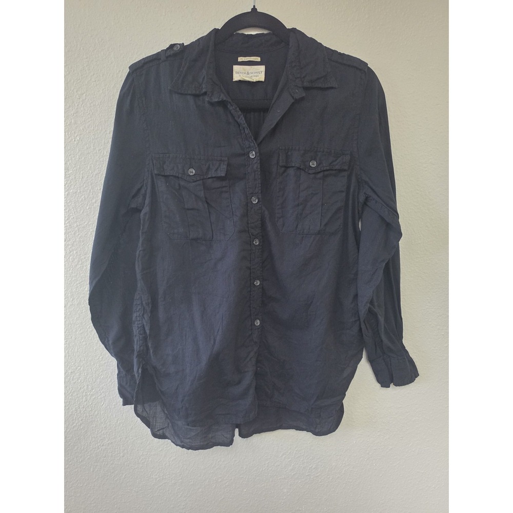 Denim & Supply Ralph Lauren Cotton Button-Down Shirt Women M Black Collared